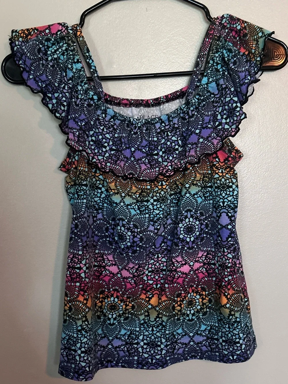 5 for $20! Multicolor Lace-Print Ruffle Sleeve Women’s Top